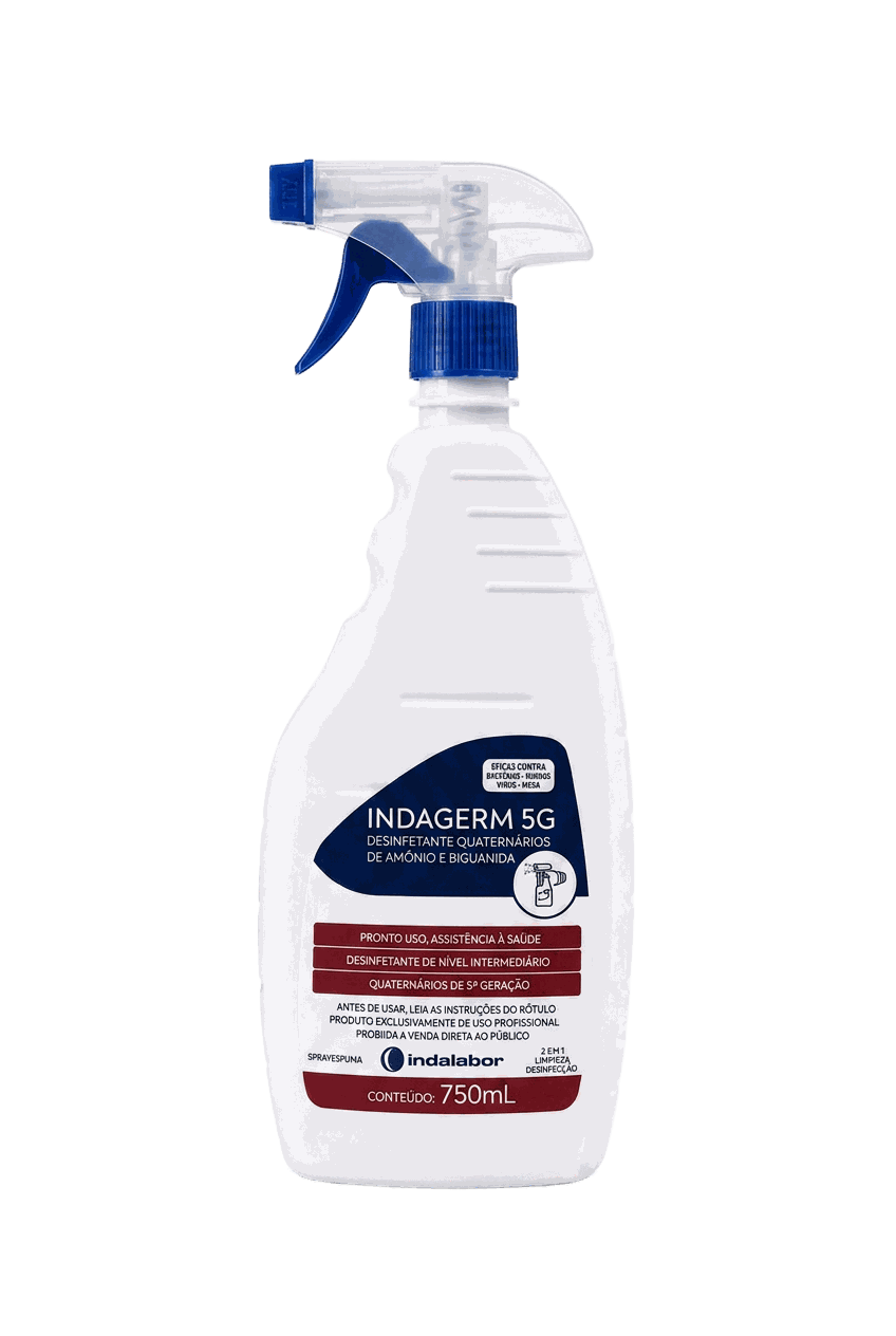 Frasco do desinfetante Indagerm 5G de 750 mL para ultrassom e transdutores